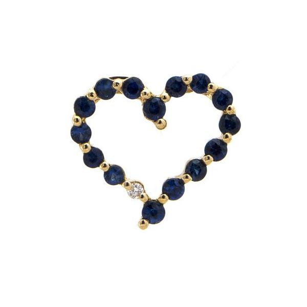 14k Yellow Gold, Sapphire and Diamond Heart Pendant 0.41Cttw SVS Fine Jewelry Oceanside, NY
