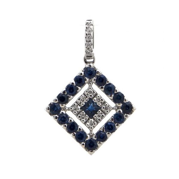 14k White Gold, Sapphire and Diamond Heart Pendant 0.41Cttw SVS Fine Jewelry Oceanside, NY