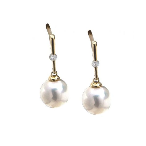 14k Yellow Gold. Freshwater Pearl and Diamond drop Earrings 0.05Cttw SVS Fine Jewelry Oceanside, NY