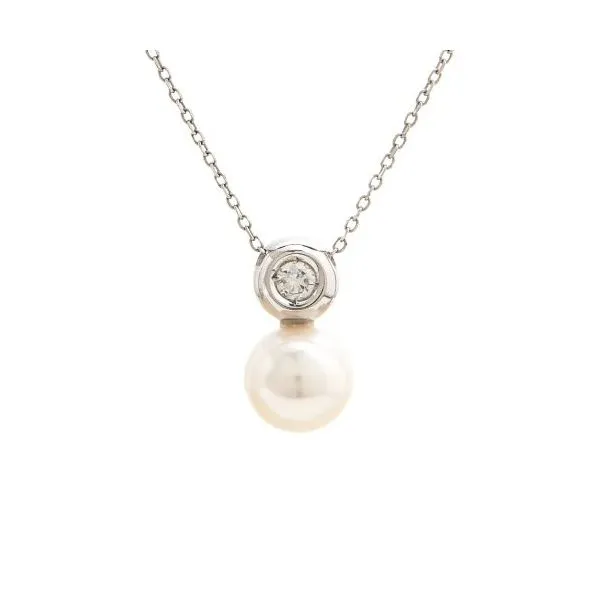 14k White Gold. Freshwater Pearl and Diamond Necklace 0.05Cttw SVS Fine Jewelry Oceanside, NY