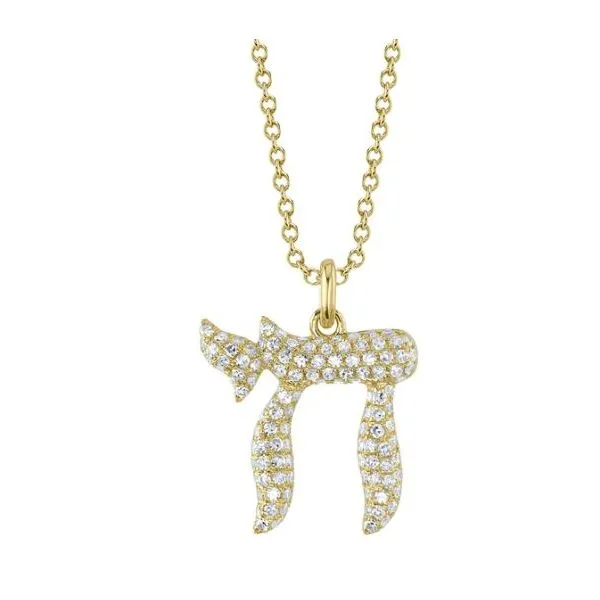 Shy Creation Yellow Gold Diamond Chai Necklace SVS Fine Jewelry Oceanside, NY