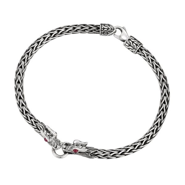 John Hardy Women's Naga Collection Silver Double Dragon Head Bracelet on Chain with African Ruby Eyes, Size Small (fits approx.  SVS Fine Jewelry Oceanside, NY