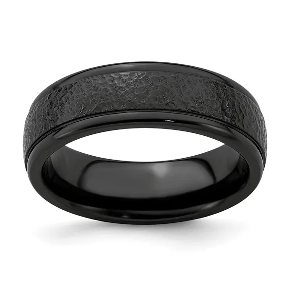 Edward Mirell Titanium Black Hammered 7mm Band size 12 Swede's Jewelers East Windsor, CT