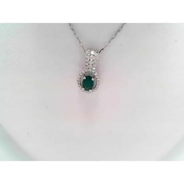 Oval Emerald and Diamond Pendant in 14K White Gold Tennies Jewelry Appleton, WI