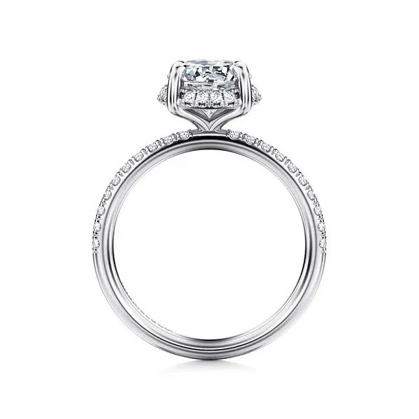 Suede - 14K White Gold Round Hidden Halo Diamond and 1 7mm Shank 1 2 way around pave Shank *Setting only, center stone not included Image 2 Texas Gold Connection greenville, TX