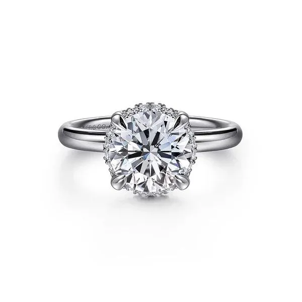 Symphony - 14K White Gold Round Hidden Halo Diamond and 2 2mm Plain Shank *Setting only, center stone not included Texas Gold Connection greenville, TX