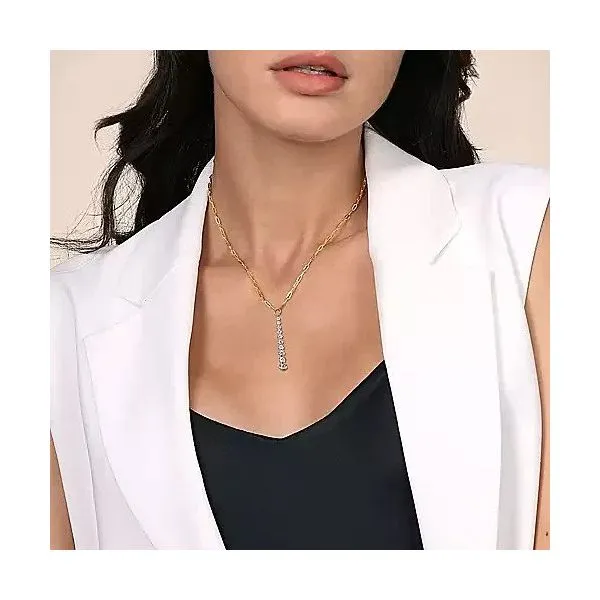 14K White and Yellow Gold Diamond Vertical Bar Link Necklace Image 3 Texas Gold Connection greenville, TX