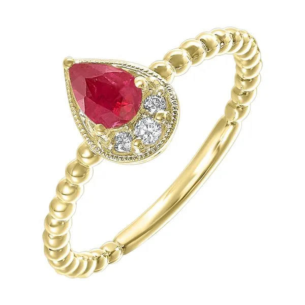 Lady's Yellow 14K Fashion Ring With One 0.50Ct Pear Ruby And 0.05Tw Diamonds Texas Gold Connection greenville, TX