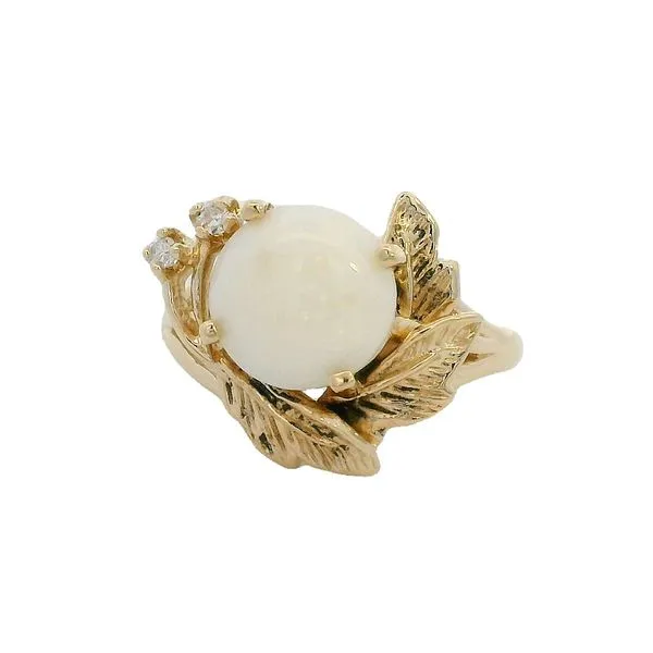PREOWNED - 14k Yellow Gold Floral Ring With White Opal and 0.03Tw Diamonds Texas Gold Connection greenville, TX