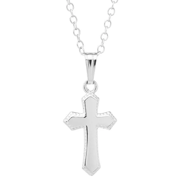 Children's Sterling Silver Cross Pendant with Beaded Edge Image 2 Texas Gold Connection greenville, TX
