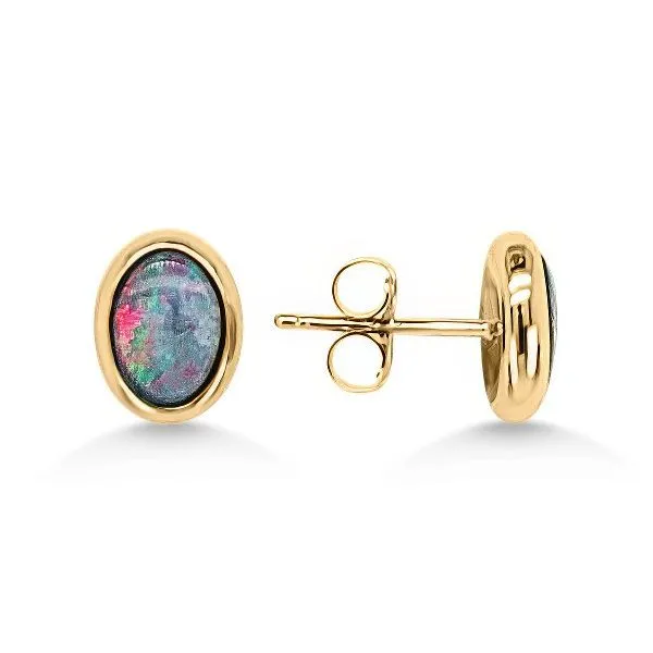14K Australian Opal Doublet Button Earrings – GM Goldmart Jewelers Redding, CA