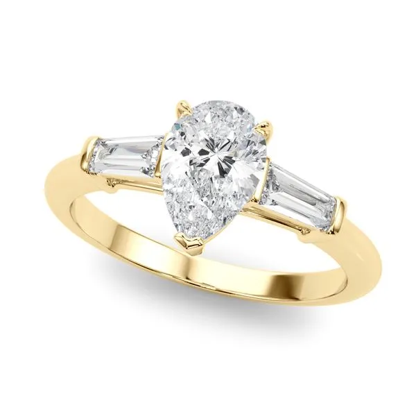 3/8CTW 14K YG Three Stone With Tampered Mined Diamond Baguettes Engagement Ring GH,SI1-SI2 The Ring Austin Round Rock, TX