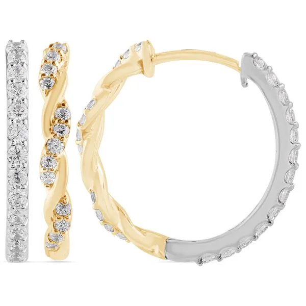 5/8CTW 14K YG/WG LG Round Diamond Prong Set And Twisted Prongs Reversible Hoop Earrings The Ring Austin Round Rock, TX