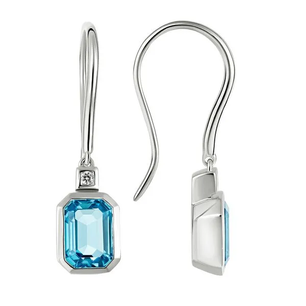 2 1/2CTW 14K WG Emerald Blue Topaz Bezel Set Dangle S-Hook Earrings The Ring Austin Round Rock, TX