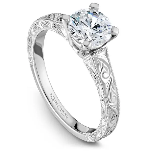 14K WG Mil Grain Accented Engraved Engagement Ring The Ring Austin Round Rock, TX
