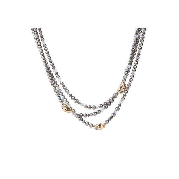 Alexis Bittar Stone Studded Crumpled Triple Strand Beaded Necklace