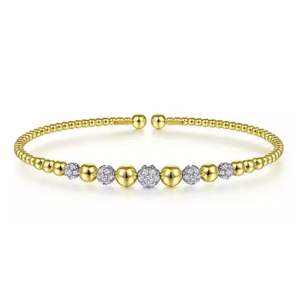 14K Yellow and White Gold Diamond Bead Bangle Bracelet Tom Cook Jeweler, Inc. Daytona Beach, FL