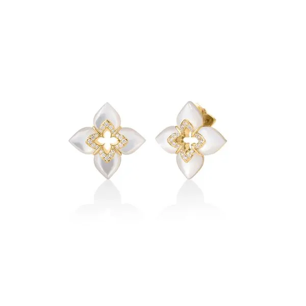 18K Yellow Gold Mother of Pearl and Diamond Earrings Tom Cook Jeweler, Inc. Daytona Beach, FL