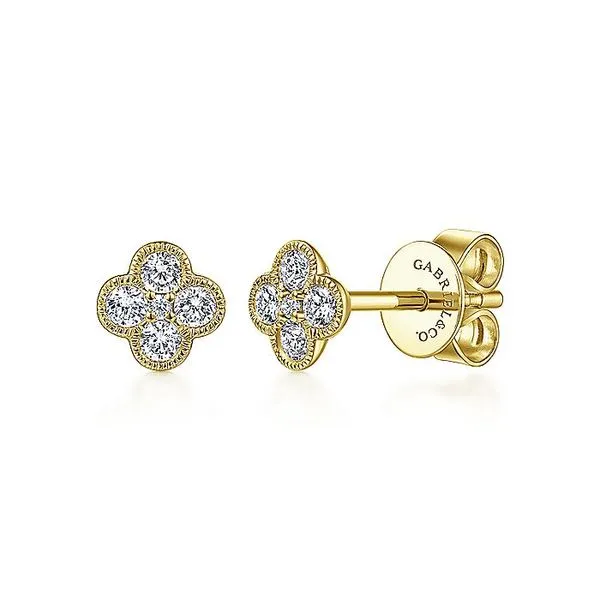 Gabriel & Co. 14K Yellow Gold Diamond Flower Stud Earrings Toner Jewelers Overland Park, KS