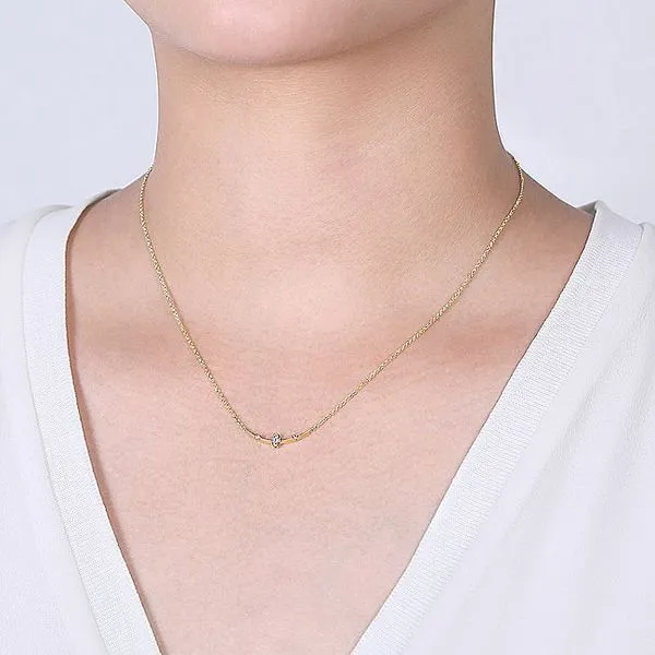 Gabriel & Co. 14K Yellow Gold Diamond Stations Curved Bar Necklace Image 3 Toner Jewelers Overland Park, KS