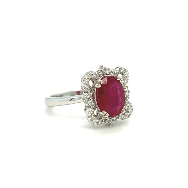 14 Karat White Gold Fancy Halo Ruby & Diamond Ring Image 2 Toner Jewelers Overland Park, KS