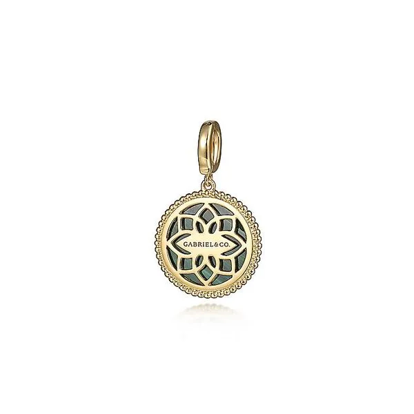 Gabriel & Co. 14K Yellow Gold Round Malachite Inlay Pendant Image 2 Toner Jewelers Overland Park, KS