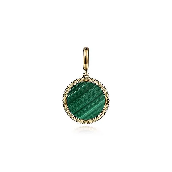 Gabriel & Co. 14K Yellow Gold Round Malachite Inlay Pendant Toner Jewelers Overland Park, KS