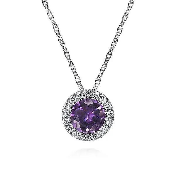 Gabriel & Co. 14K White Gold Amethyst and Diamond Birthstone Necklace Toner Jewelers Overland Park, KS