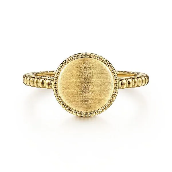 Gabriel & Co. 14K Yellow Gold Bujukan Personalized Signet Ring Toner Jewelers Overland Park, KS
