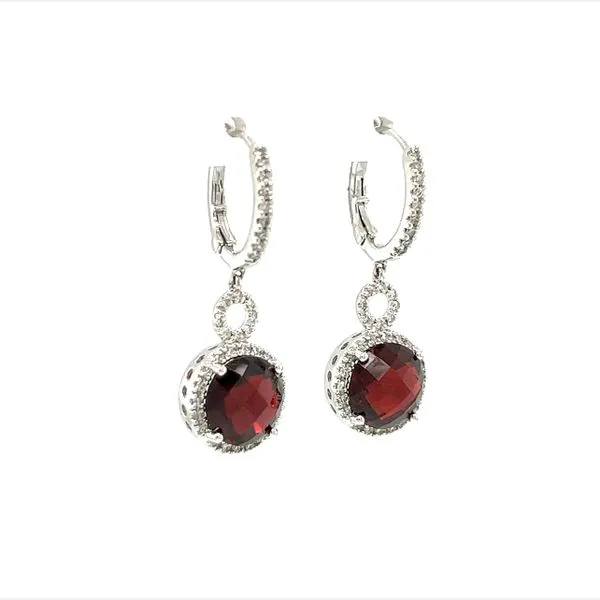 Estate 14 Karat White Gold Garnet and Diamond Drop Earrings Image 2 Toner Jewelers Overland Park, KS