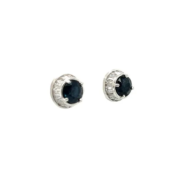 Estate 14 Karat White Gold Sapphire and Diamond Studs Image 2 Toner Jewelers Overland Park, KS