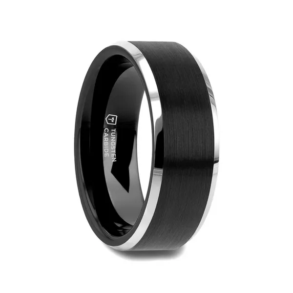 9.5, 8mm Tungsten Black Brushed Center w/ Polished Beveled Edges Vaughan's Jewelry Edenton, NC
