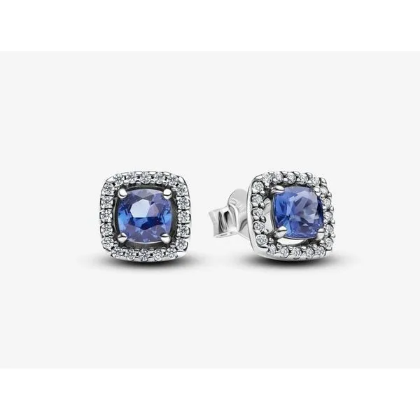Sparkling Square Blue Halo Stud Earrings Vaughan's Jewelry Edenton, NC