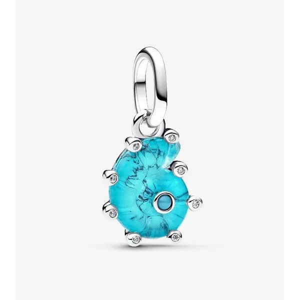 Sea Snail Turquoise Murano Glass Dangle Charm, Clear CZ, Man-Made Crystal & Imitation Turquoise Vaughan's Jewelry Edenton, NC
