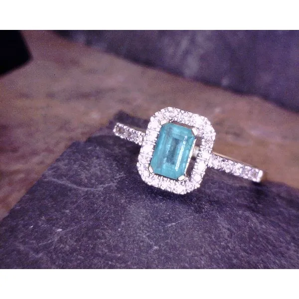 Emerald and Diamond Halo Ring Vulcan's Forge LLC KANSAS CITY, MO