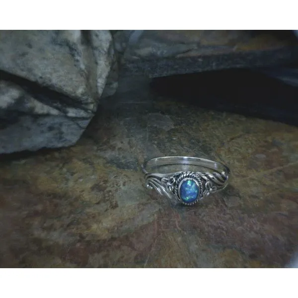 SS  Blue Opal Bezel Swirl Ring Vulcan's Forge LLC KANSAS CITY, MO