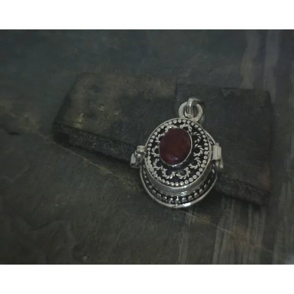SS BZ Oval Ruby W Ornate Detail Poison Style Pendant Vulcan's Forge LLC KANSAS CITY, MO