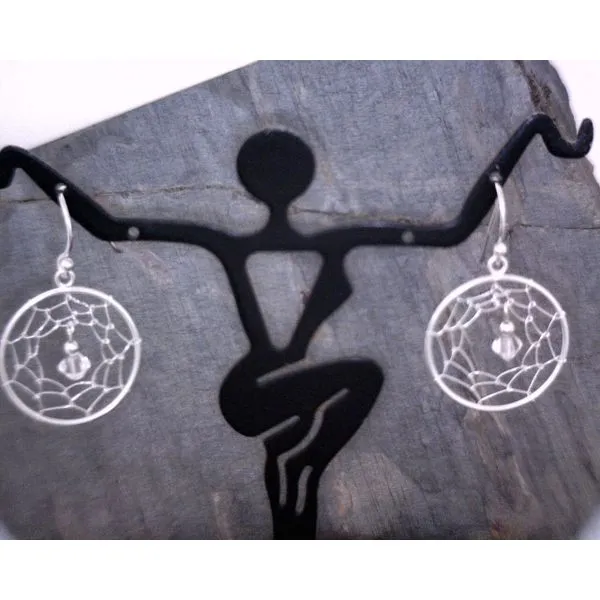 Sterling Silver Drop Wire Dreamcatcher with Crystal Earrings Vulcan's Forge LLC KANSAS CITY, MO