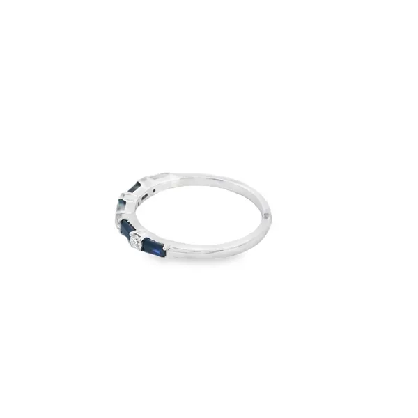 14K White Gold Baguette Sapphire and Round Diamond Band Ring Image 2 West and Company Auburn, NY