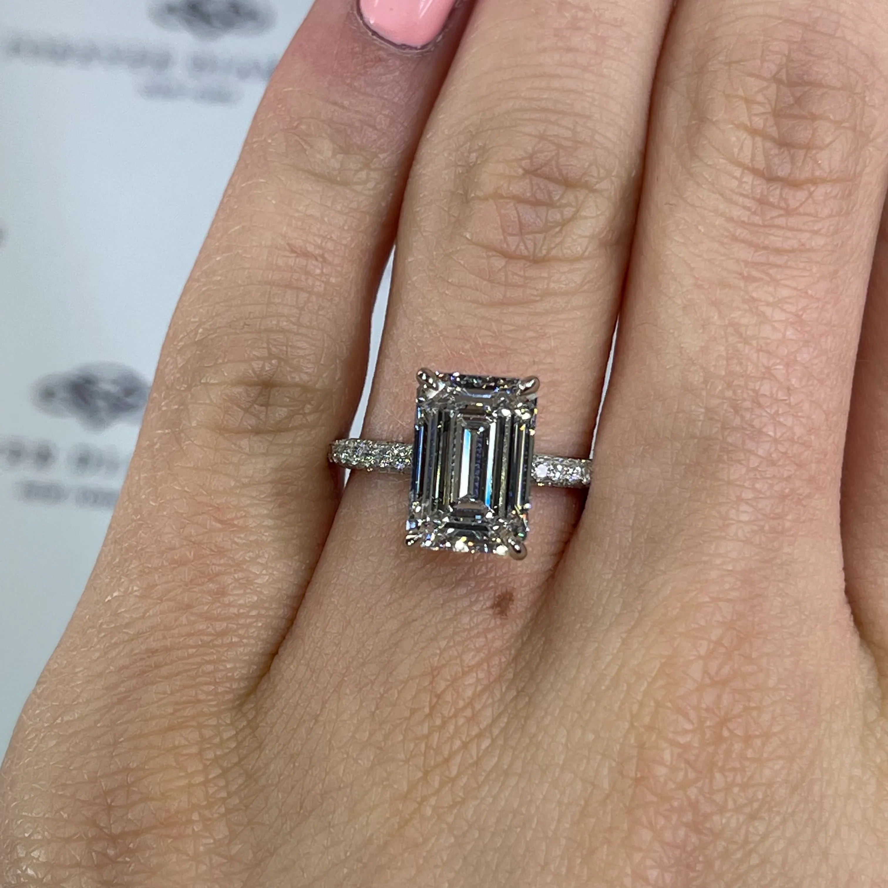 4.38ct F SI1 Emerald "Riley" Engagement Ring Image 2 Forever Diamonds New York, NY