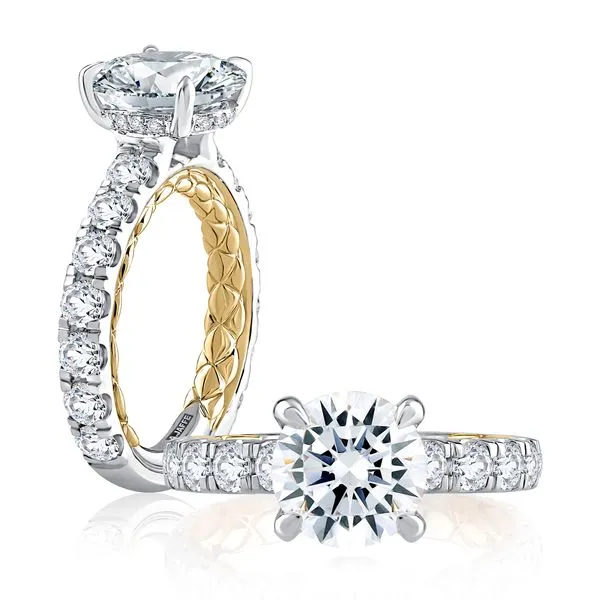 Elegant Two Tone Round Cut Diamond Engagement Ring with Hidden Halo Baxter's Fine Jewelry Warwick, RI