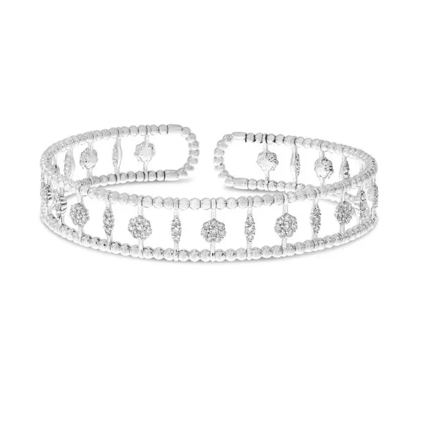14K White Gold Diamond Triple Row Flexible Cuff Bracelet Moseley Diamond Showcase Inc Lexington, SC