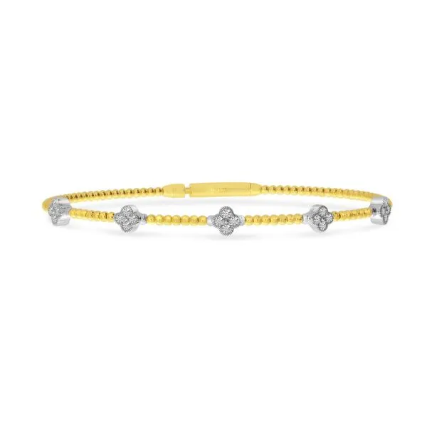 14K Two Tone Gold 5 Station Diamond Clover Flexible Bracelet Image 3 Ambassador Diamond Jewelers Tucson, AZ