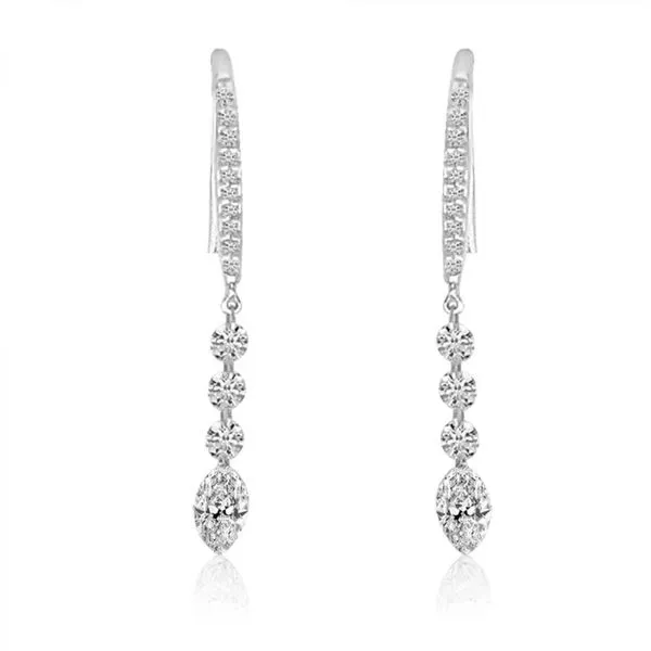 14K White Gold J Hook Round and Marquise .96 ct Dashing Diamond Earrings Castle Couture Fine Jewelry Manalapan, NJ