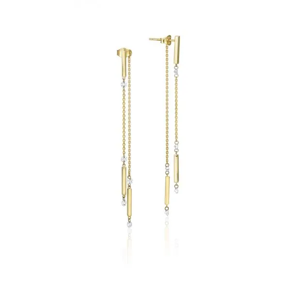 14K Yellow Gold Dashing Diamonds Pierced Diamond Dangle Threader Earrings Ambassador Diamond Jewelers Tucson, AZ