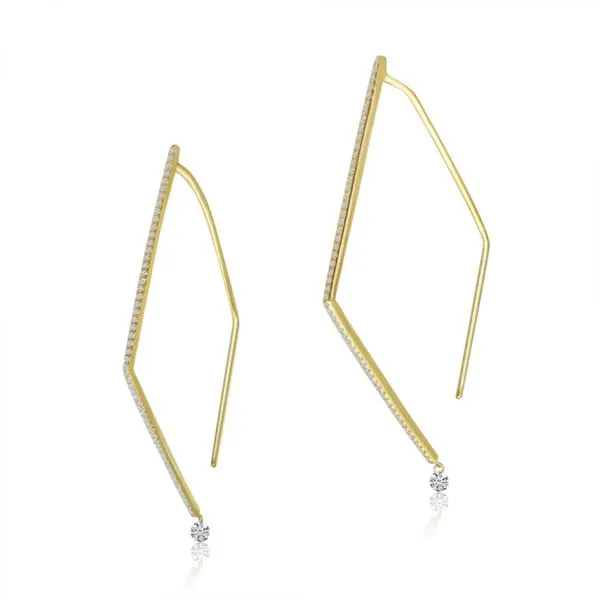 14K Yellow Gold Pierced Diamond Triangle Dashing Diamond Geometric Earrings Ambassador Diamond Jewelers Tucson, AZ