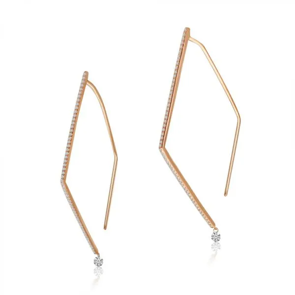 14K Rose Gold Pierced Diamond Triangle Dashing Diamond Geometric Earrings Rox Atlanta Jewelers Decatur, GA