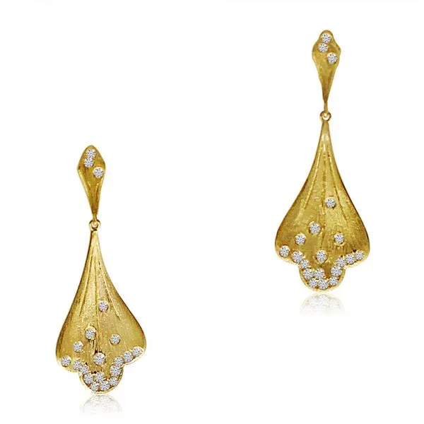 14K Yellow Brushed Gold Diamond Fan Fashion Earrings J. Meredith Jewelers Delafield, WI