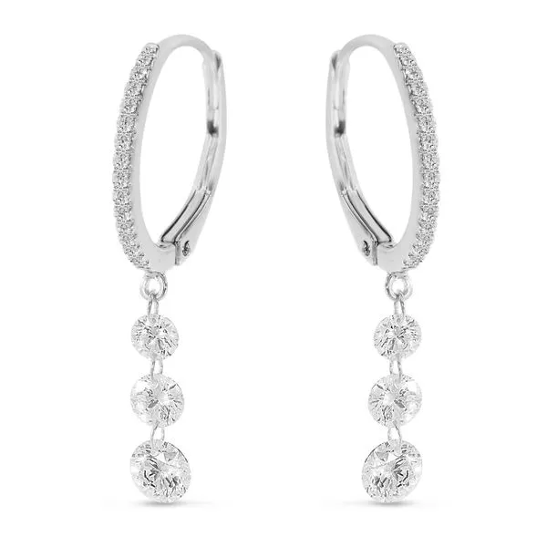 14K White Gold Triple Diamond Dashing Diamond Leverback Earrings Ambassador Diamond Jewelers Tucson, AZ