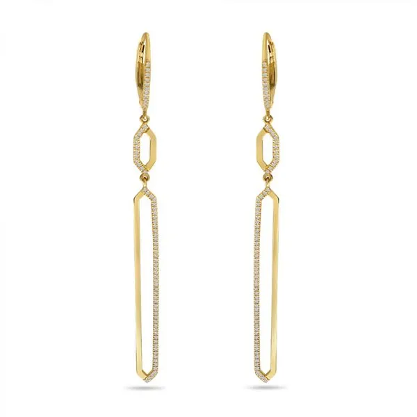 14K Yellow Gold Diamond Long Geometric Dangle Earrings Ambassador Diamond Jewelers Tucson, AZ